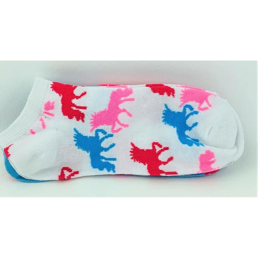 Women's Girls 3 Pk Unicorn Low Cut Socks Novelty Print Pink, White, Blue Sz 9-11